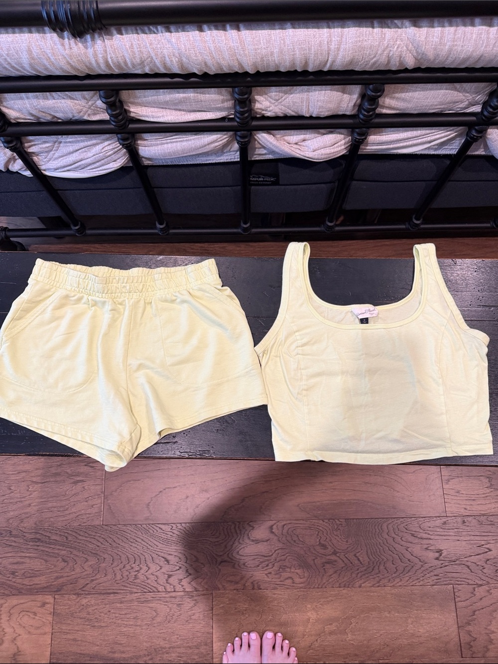 Universal Bright Yellow Scoop Neck Tank Top and matching shorts